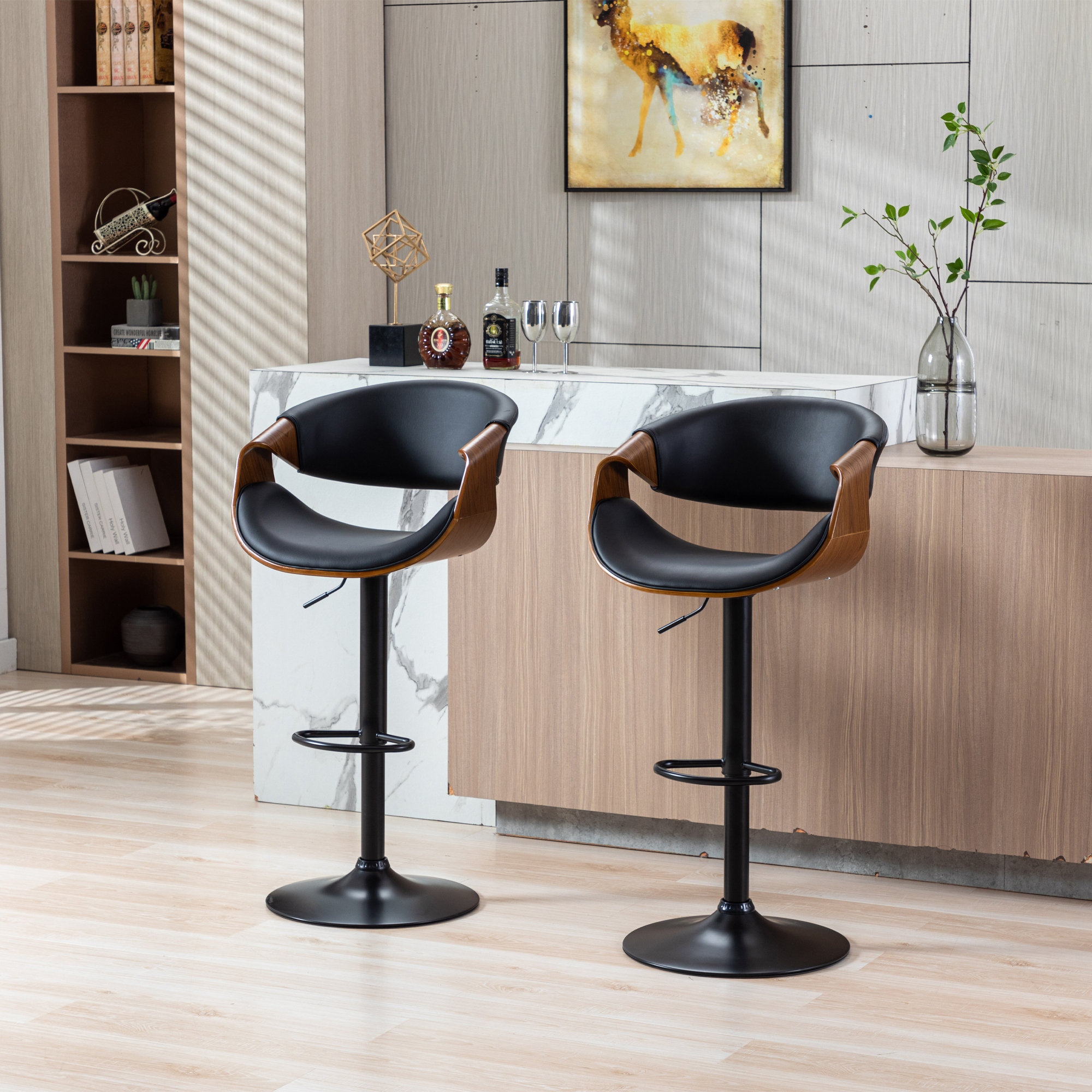 wayfair black leather bar stools