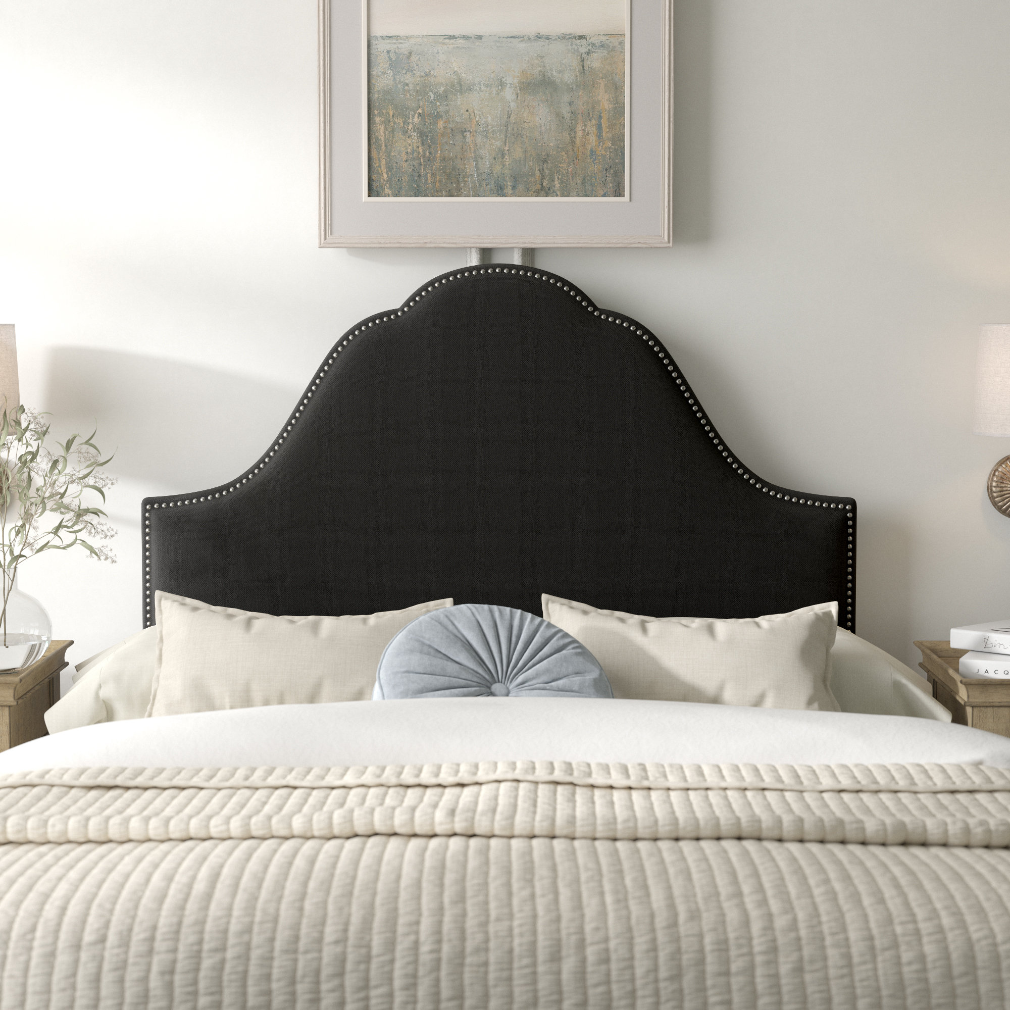 Kelly Clarkson Home Arpeggio Nail Button Arch Upholstered Panel Headboard Reviews Wayfair