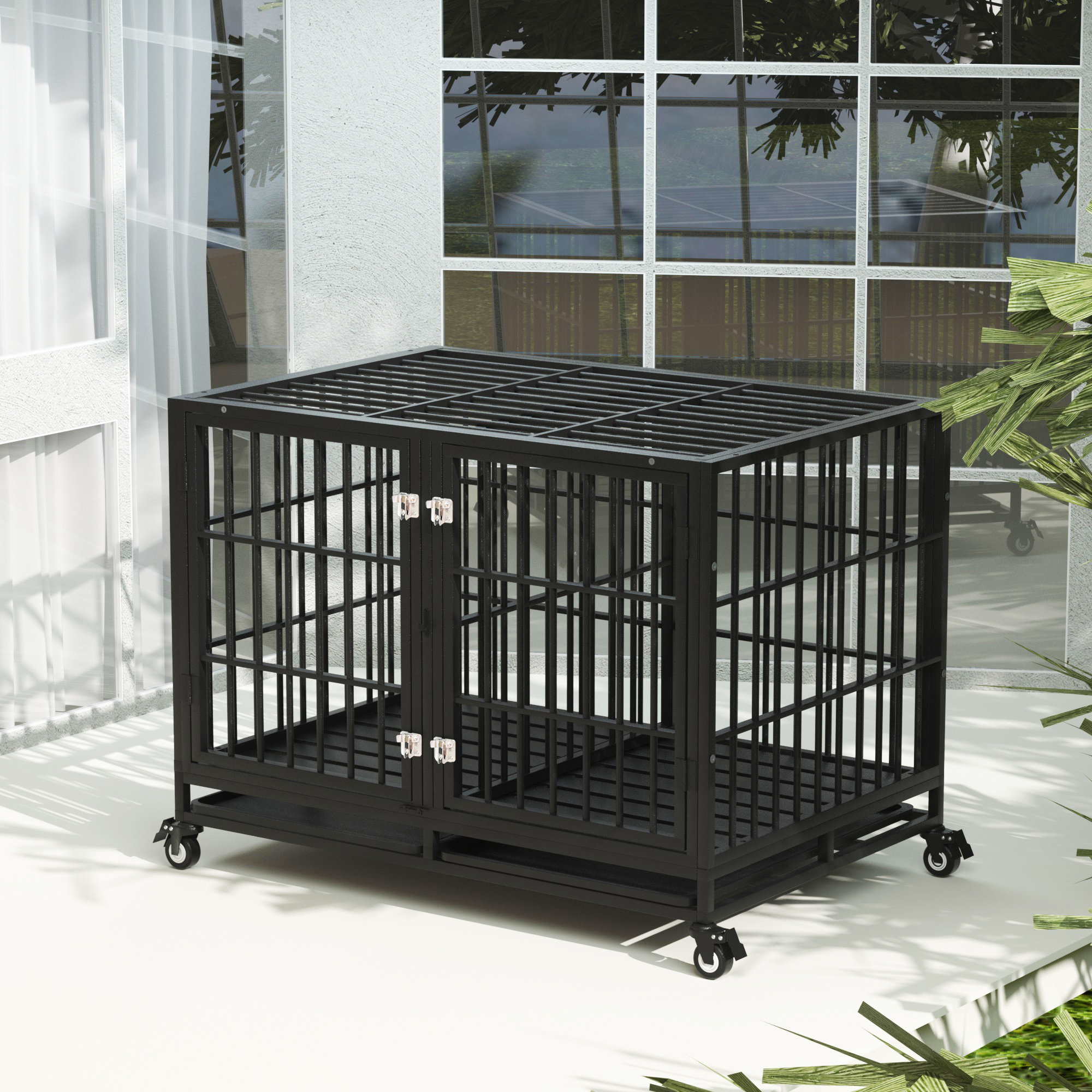 Tucker Murphy Pet™ Stackable Dog Crate With Divider Panel, Heavy Duty Pet Cage House For 2