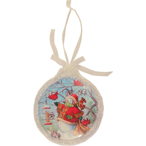 The Holiday Aisle Glass Led Lighted Snowman Scene Round Christmas