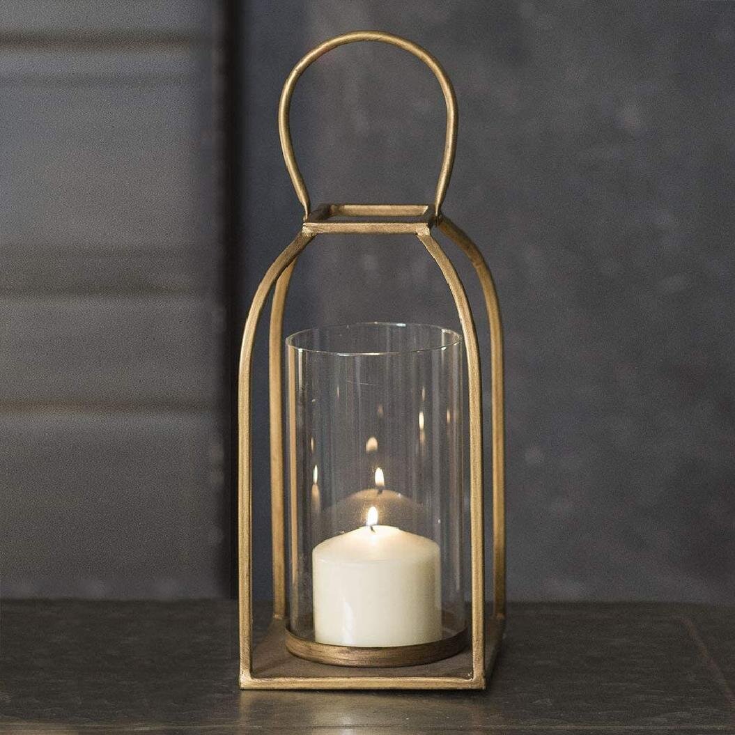 guxinkeji Attractive And Graceful Large Tribeca Gold - Antique Brass Metal  Lantern Candle Holder With Clear Glass, Rustic Indoor / Outdoor Light For  YourDecor - Modern Rustic Vintage Farmhouse Style | Wayfair