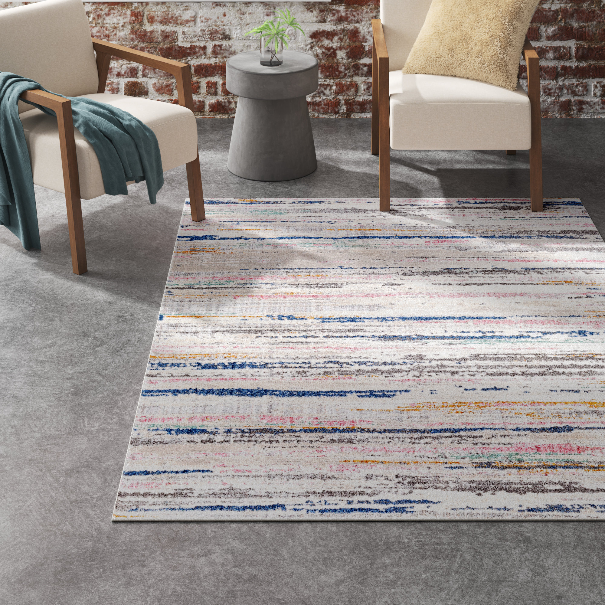 Steelside™ Cormier Striped Blue/Yellow/Gray Area Rug Wayfair