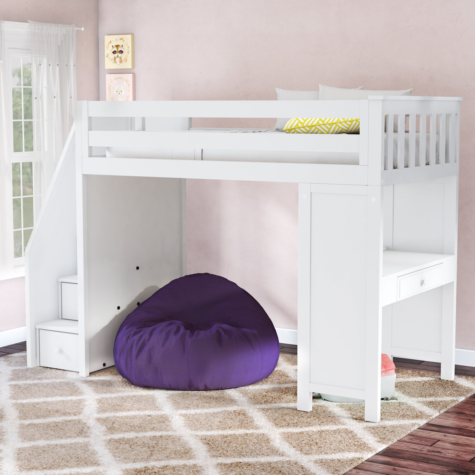 ayres twin wood loft bed with staircase
