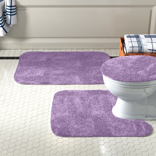 Butterfly 3 Piece High Pile Bathroom Set With Bath Mat Rug & Lid Cover Purple 