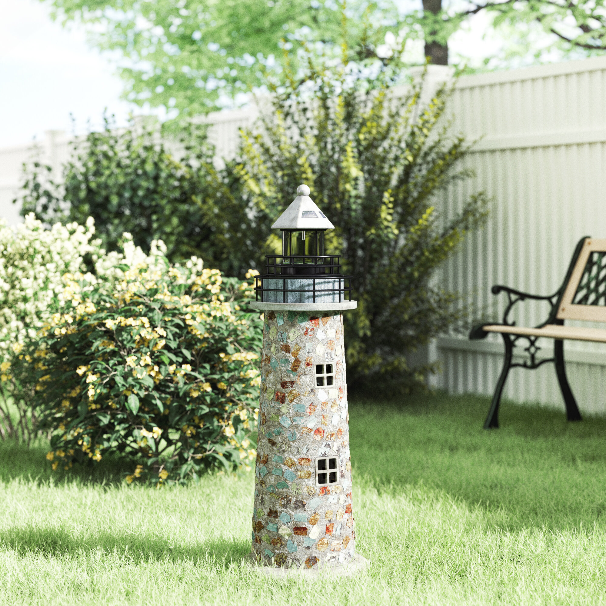 Solar Powered Lighthouse Rotating LED Garden Lights House Decoration Ornament UK 