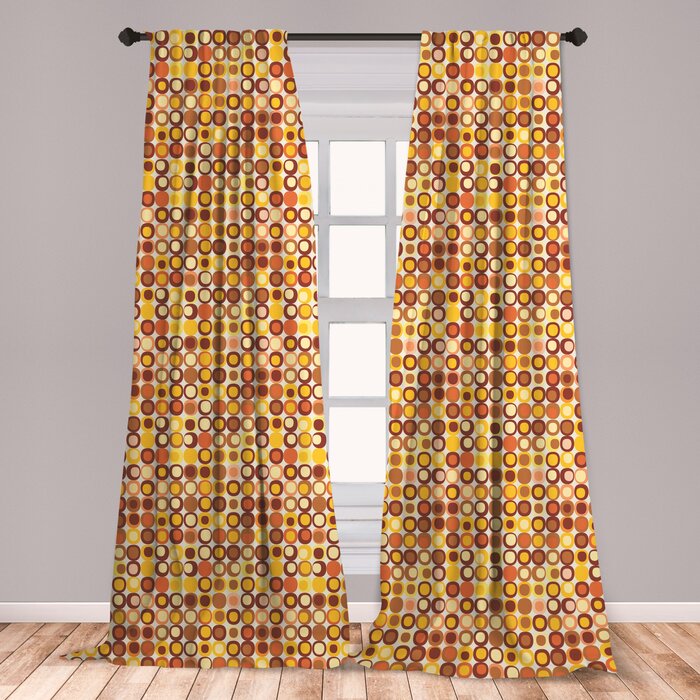 Ambesonne Mid Century 2 Panel Curtain Set Retro Themed Styled Round Edged Square Pattern In Old Earth Tones Lightweight Window Treatment Living Room