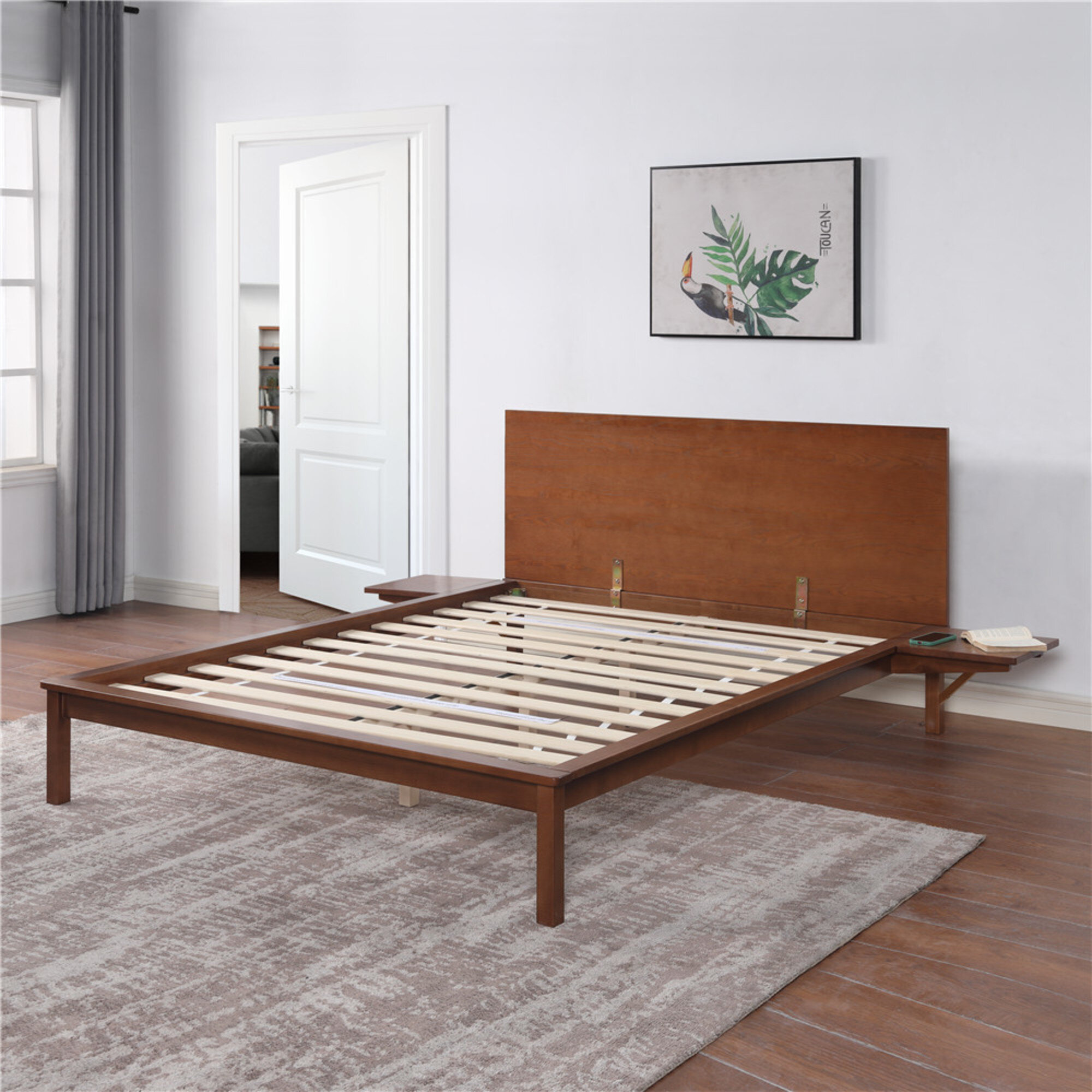 Northfield Wood Platform Bed With Side Table Trays Walnut Finish Full Allmodern