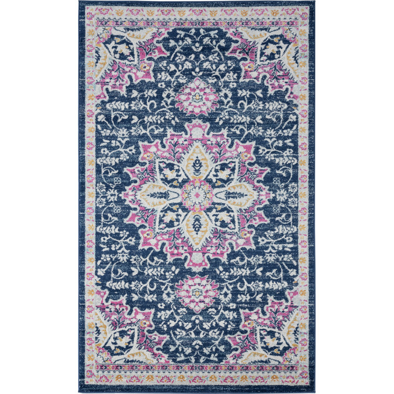 Bungalow Rose Bonhill Power Loom Blue Pink Rug Wayfair