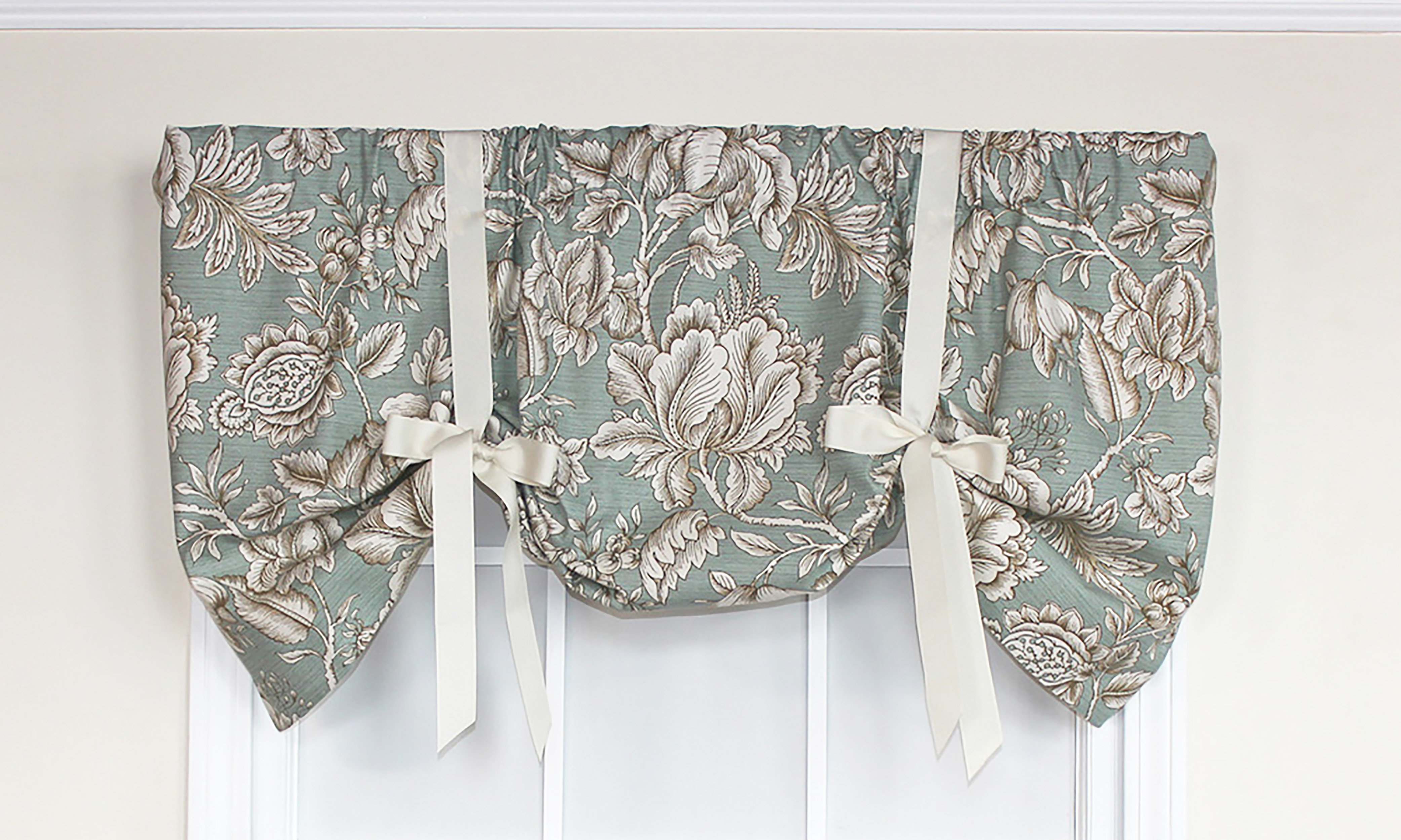 RLF Home Floral Cotton Tie Up 50 Window Valance In Blue Wayfair   Floral Cotton Tie Up 50 Window Valance In Blue 