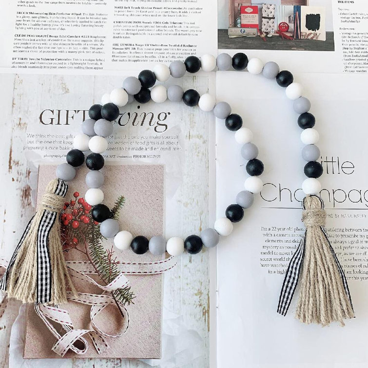Wooden Beads Garland Tassels Farmhouse Beads Rustic Country HangingDecorsGift 