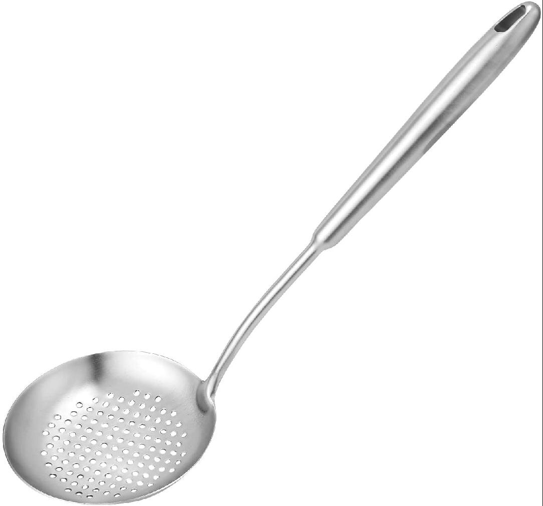 Heavy Duty Integral Forming Colander Spoon Kitchen Cooking Utensil 15.2 Inches 304 Stainless Steel Professional Skimmer Spoon Slotted Strainer Ladle with Heat Resistant Handle Newness Slotted Spoon 