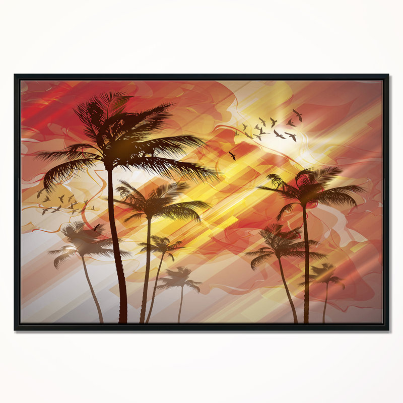 East Urban Home Palm Tree At Sunset Framed Oil Painting Print On