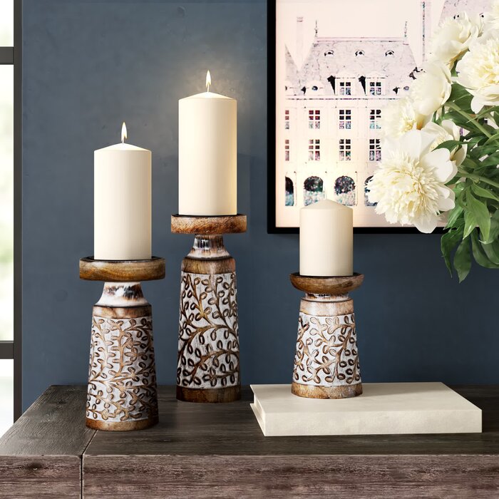 Three Posts 3-Pieces Tabletop Candlestick Set (in 3 colors)