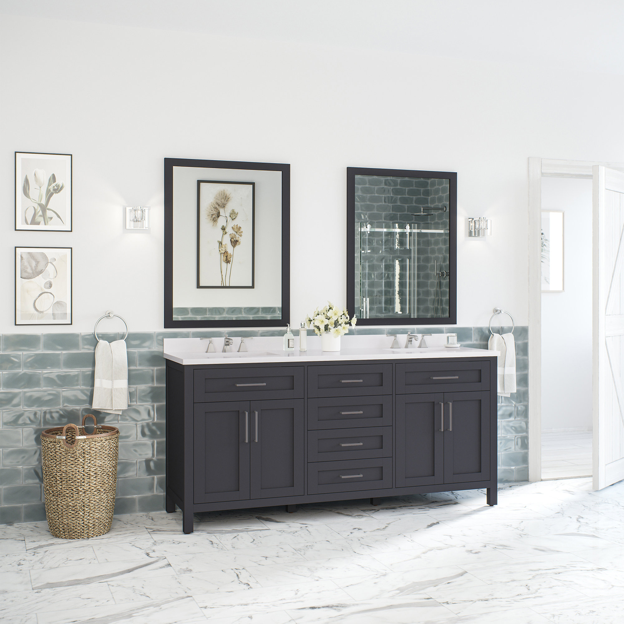 Gracie Oaks Tahoe 71" Double Bathroom Vanity Set with Mirror Wayfair