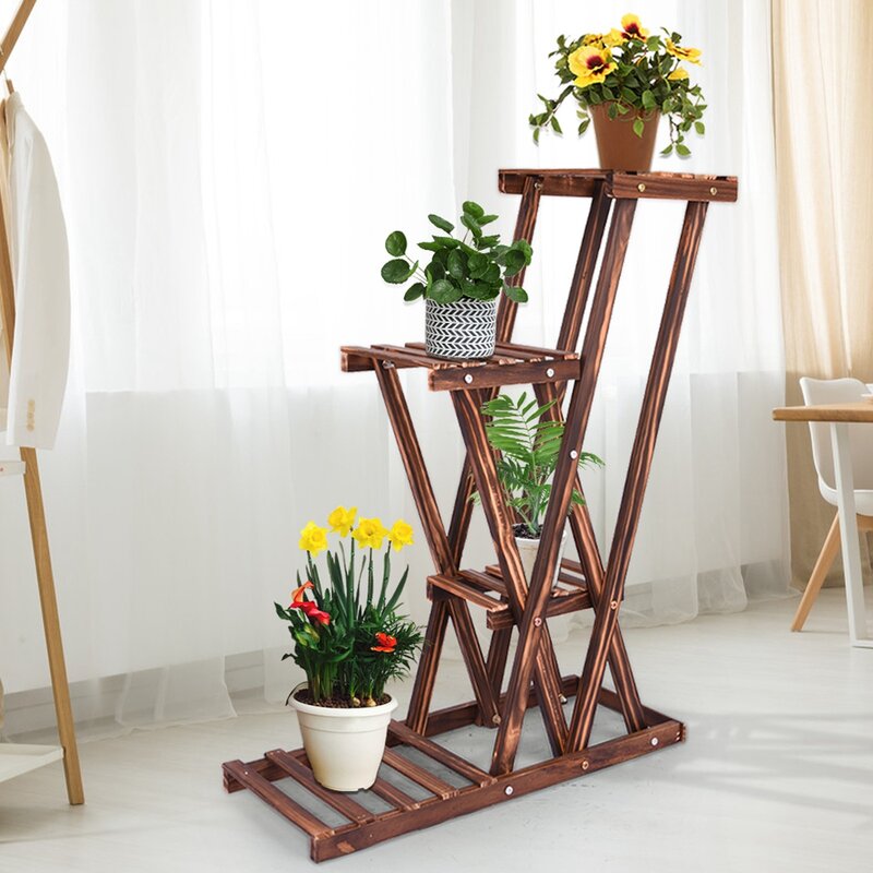 Arlmont & Co. Multi Tier Wood Flower Plant Display Stand | Wayfair