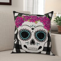 Multi Colored People Sugar Skull Original Art Print Pillow
