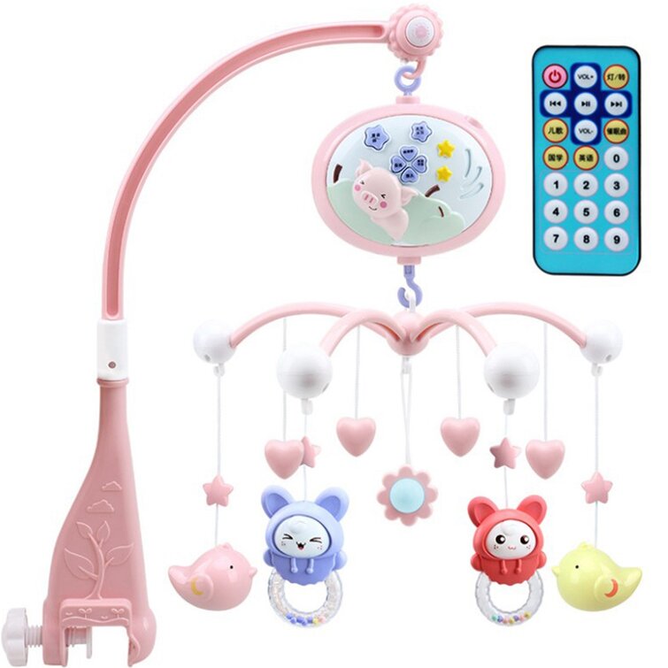 Zoomie Kids Musical Baby Crib Mobile Toy Toddler Bed Bell With Animal  Rattles Projection Cartoon Early Learning Toys (Pink Pig) | Wayfair