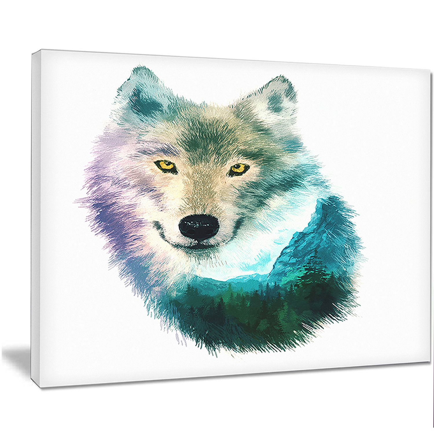 Designart Wolf Head Double Exposure Drawing Graphic Art On Wrapped Canvas Wayfair