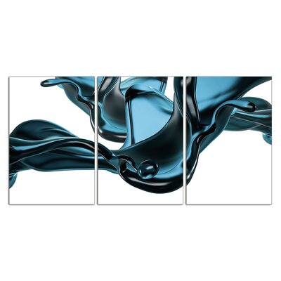 Oppidan Home "Abstract Liquid In Blue" 3 Piece Acrylic Wall Art (36"H X 72"W) - 3 Piece Picture Frame Photograph