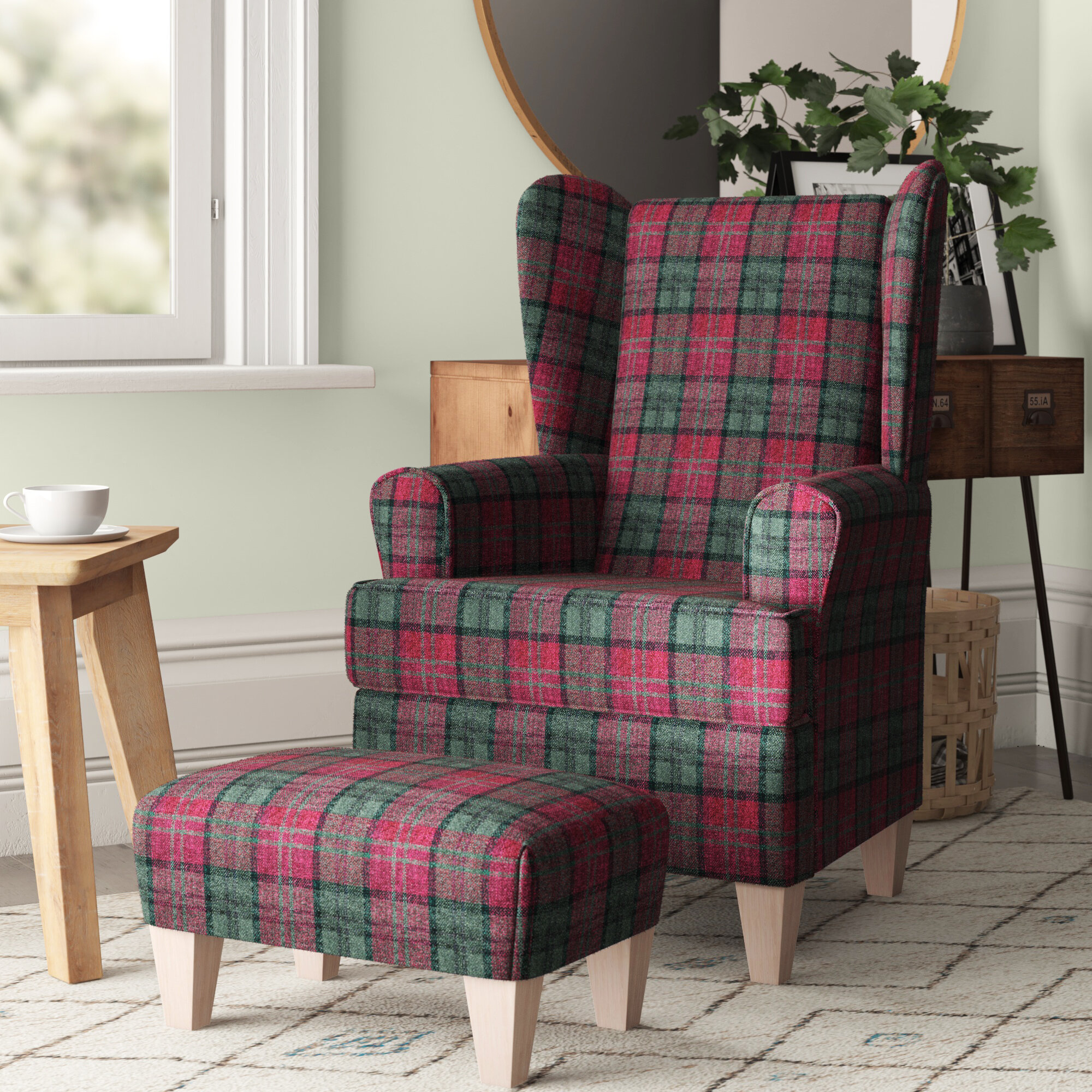 tartan armchair with footstool