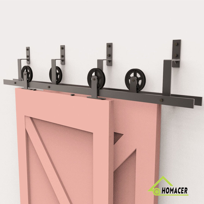 Homacer T Shape Black Wheel Bypass Barn Door Hardware Kit Wayfair