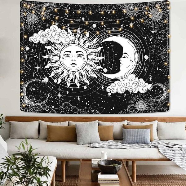 Mandala Skull Tapestry Wall Hanging Moon Phase Change Tapestries Room Decor US 