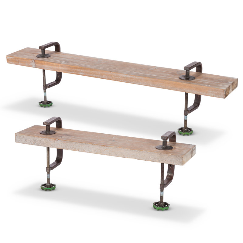 Gracie Oaks Degraw Metal C Clamp Wood 2 Piece Wall Shelf Set Wayfair