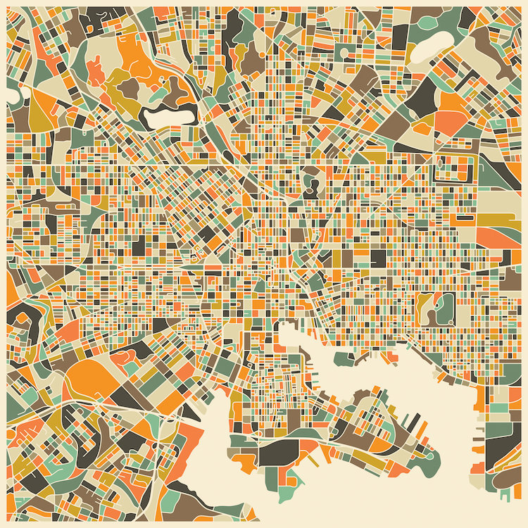 East Urban Home Abstract City Map Of Baltimore Graphic Art On