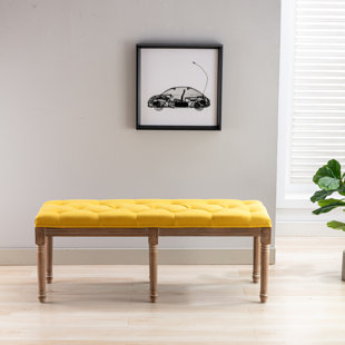 Top Storage Bench Yellow Velvet Wooden Box Metal Wood Soft Seat Bed Piece 