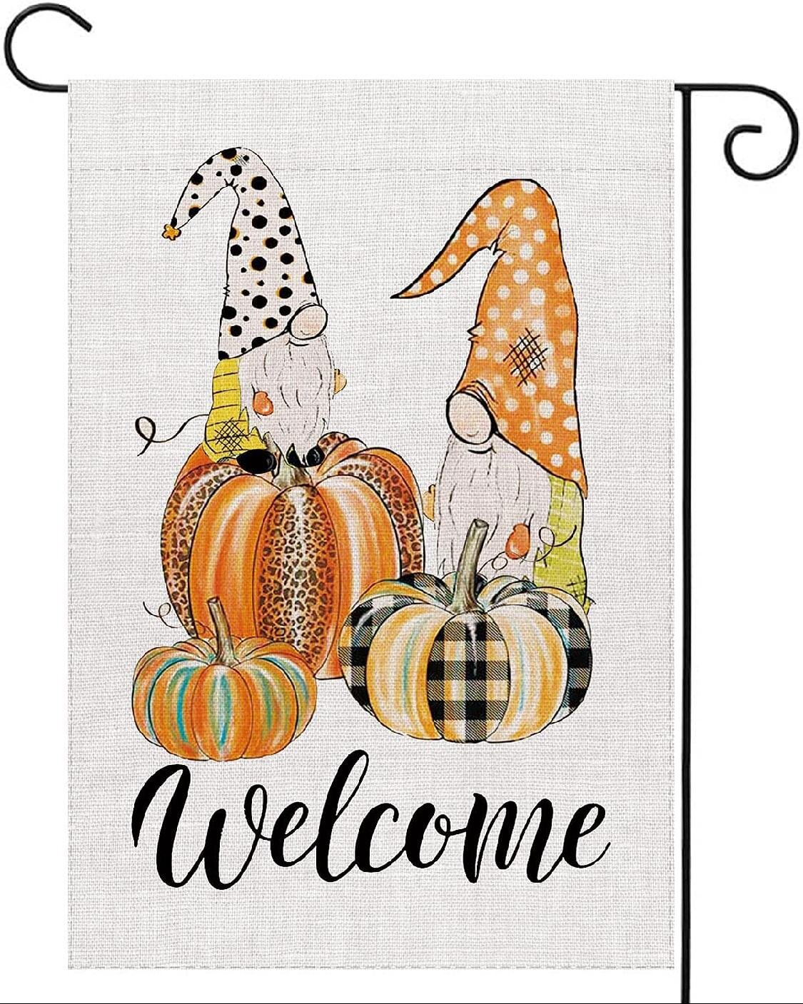 Pumpkin Fall House Flag Floral Burlap Vertical Double Sided Autumn Outdoor Farmhouse Thanksgiving Yard Decorations 28 x 40 Inch