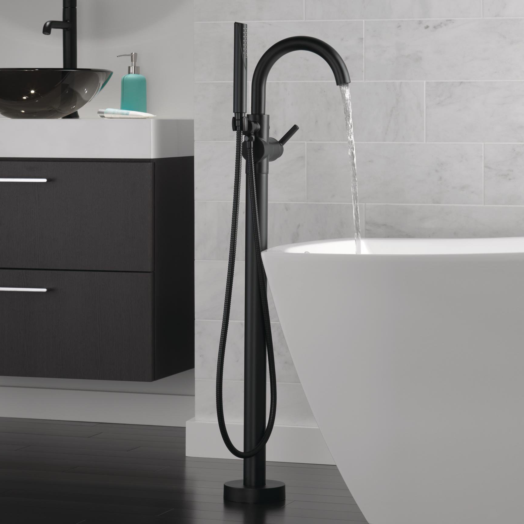 Delta Faucet Trinsic FloorMount Freestanding Tub Filler with Hand Held
