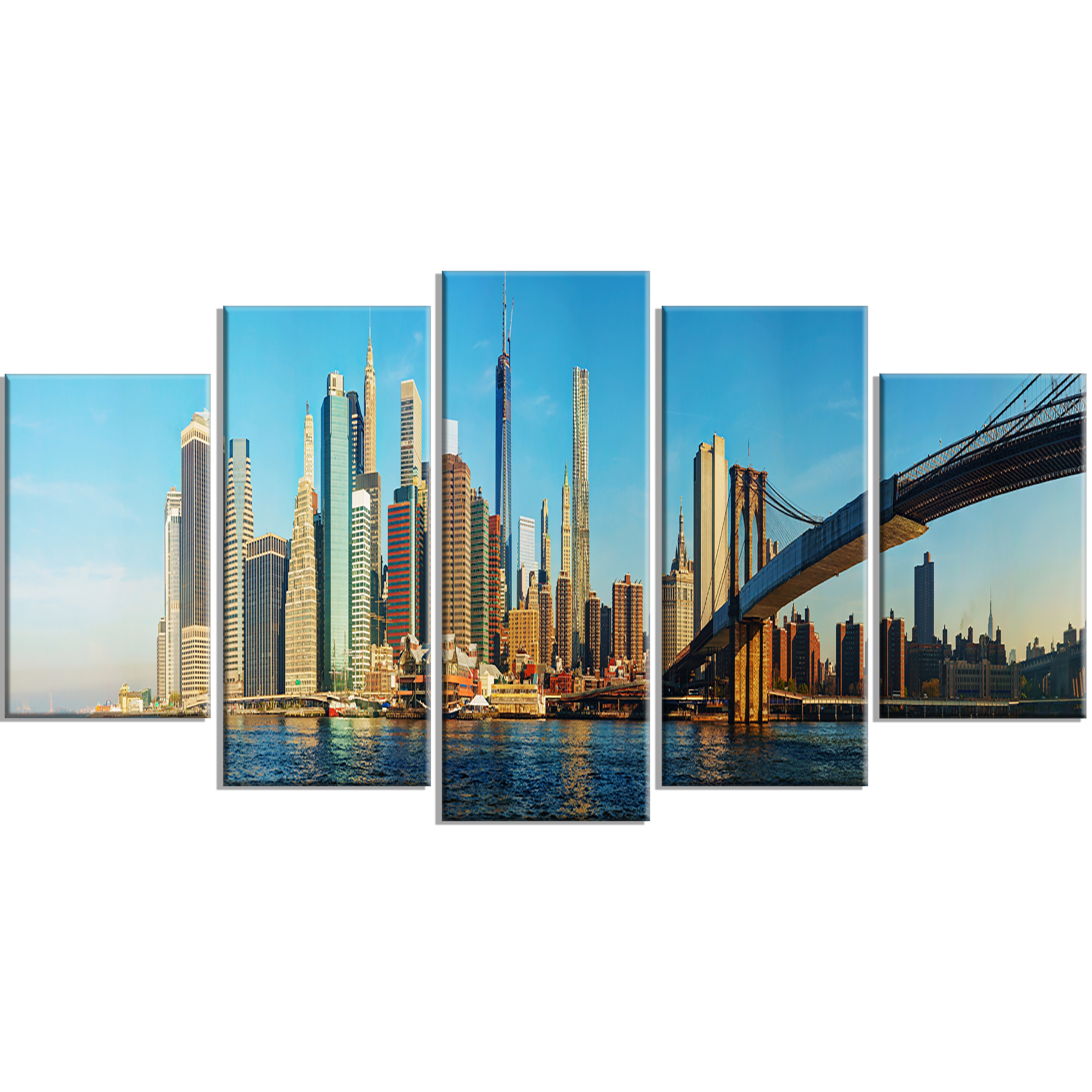 New York Brooklyn Bridge Sunset MULTI CANVAS WALL ART Framed Panel