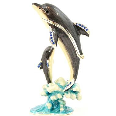 Large Dolphin & Baby Jeweled Trinket Box with Austrian Crystals 