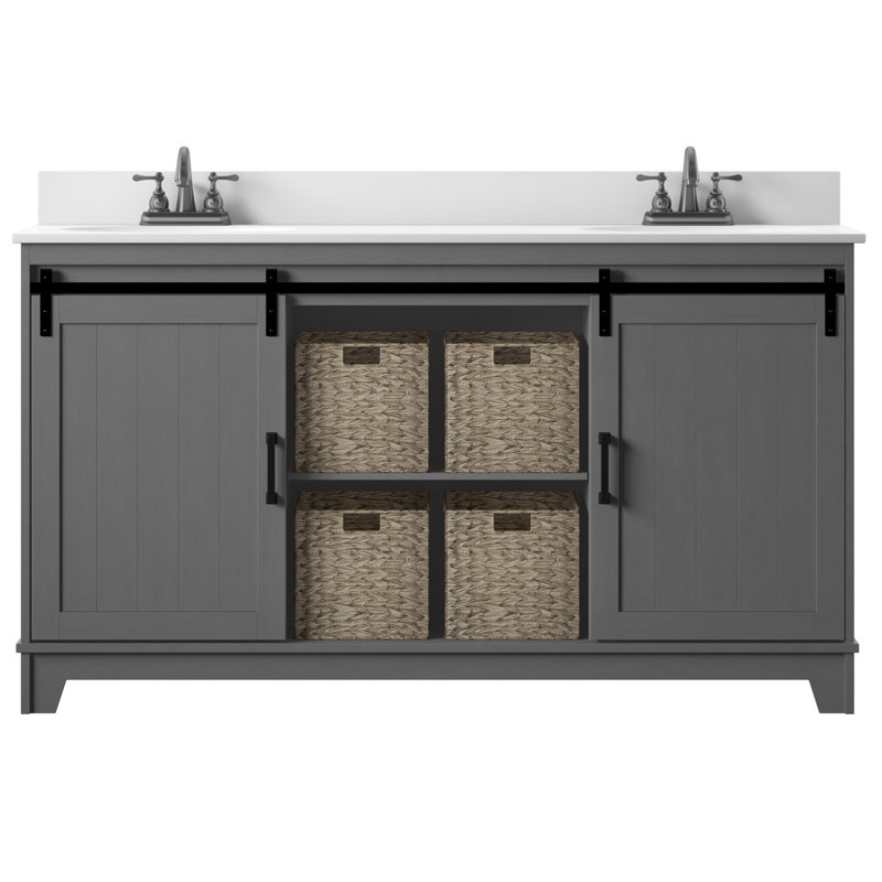 Gracie Oaks Trogdon Sliding Barn Door 60 Double Bathroom Vanity Set Reviews Wayfair