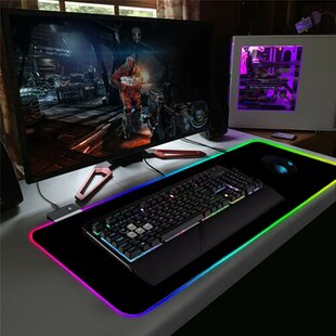 XXL Large Glowing LED Mousepad Computer Keyboard Desk Mouse Mat 31.5 X 11.8 Inch 1000 Dollar Bill Anti-Slip Rubber Base RGB Gaming Mouse Pad with Coffee Coaster 