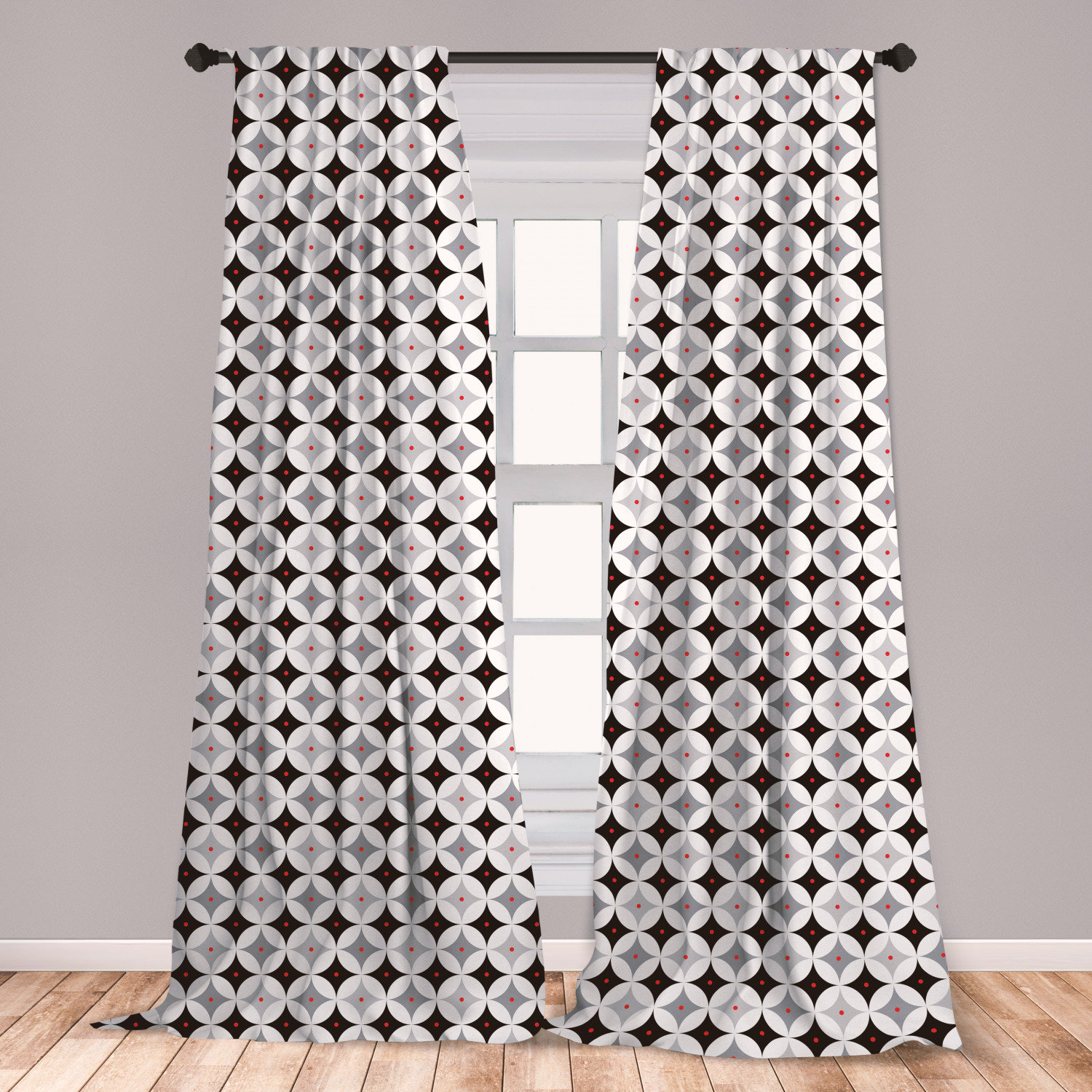 East Urban Home Ambesonne Mid Century Curtains Retro Styled Atomic Composition With Vintage Diamond Line Pattern Window Treatments 2 Panel Set For Living Room Bedroom Decor 56 X 63 Pale Grey Black Red Wayfair