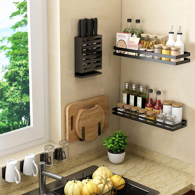 Farmhouse Spice Rack Organizer for Wall Mount Great for Kitchen Pantry Space Saving 2 Pack Drill-free Spice Shelf Storage Organizer Farmhouse Spice Rack Organizer for Wall Mount Great for Kitchen Pantry Space Saving 2 Pack Drill-free Spice Shelf Storage Organizer