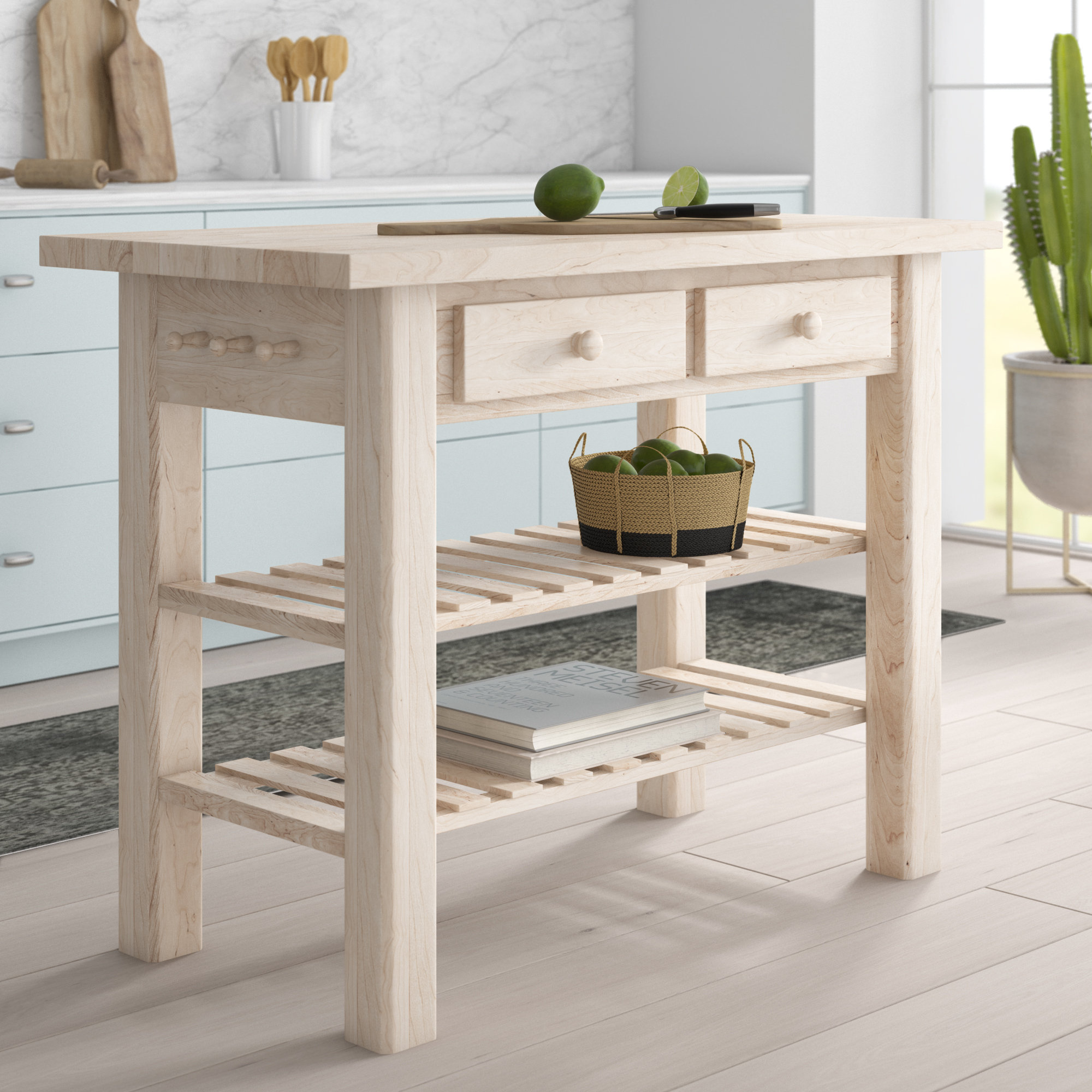 Mistana™ Kailee Kitchen Island with Butcher Block Top & Reviews 