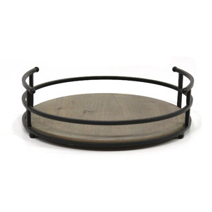 round wood and metal tray