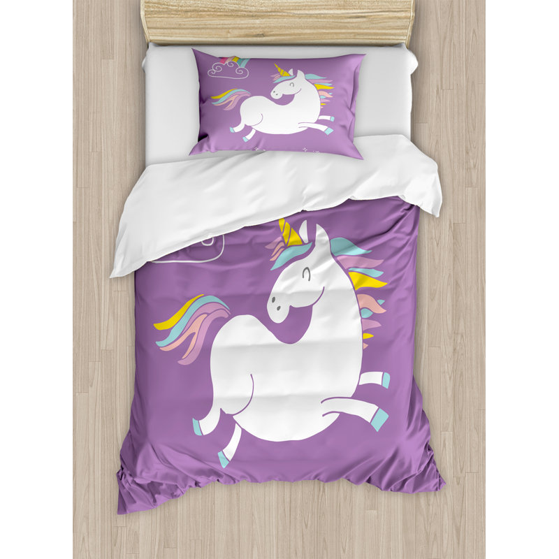 Ambesonne Unicorn Home And Kids Mythical Animal With Clouds And