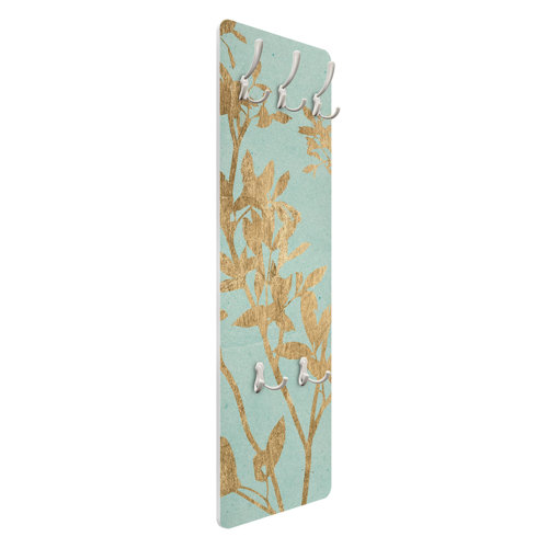 Golden Leaves on Green II Wall Mounted Coat Rack Symple Stuff Colour: Turquoise