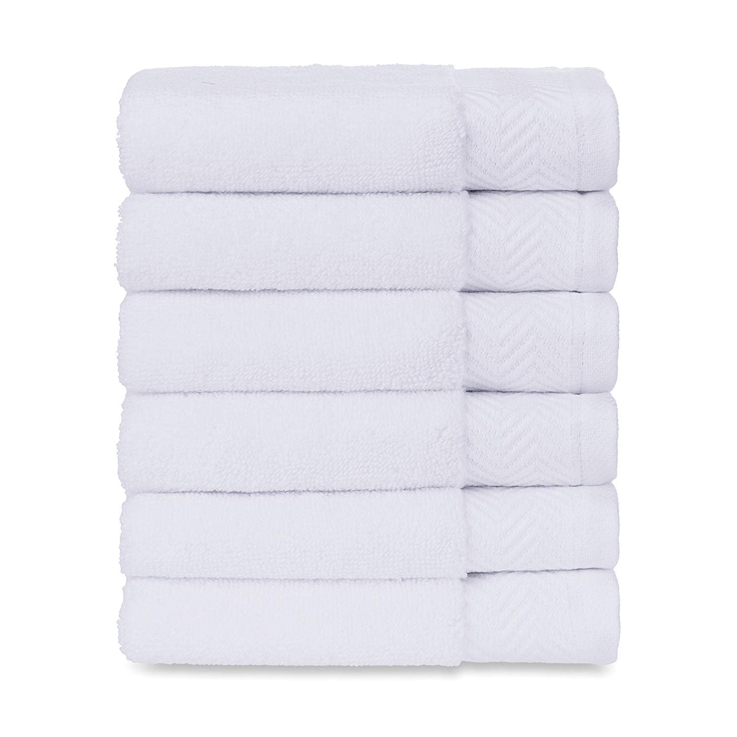 White 100/% Cotton Dobby Border Set of 6 Solid Color Terry Wash Cloths