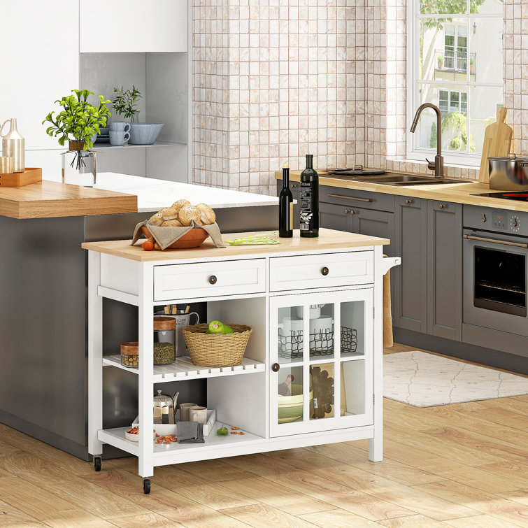 Camdyn 41.73'' Kitchen Island with Solid Wood Top and Locking Wheels