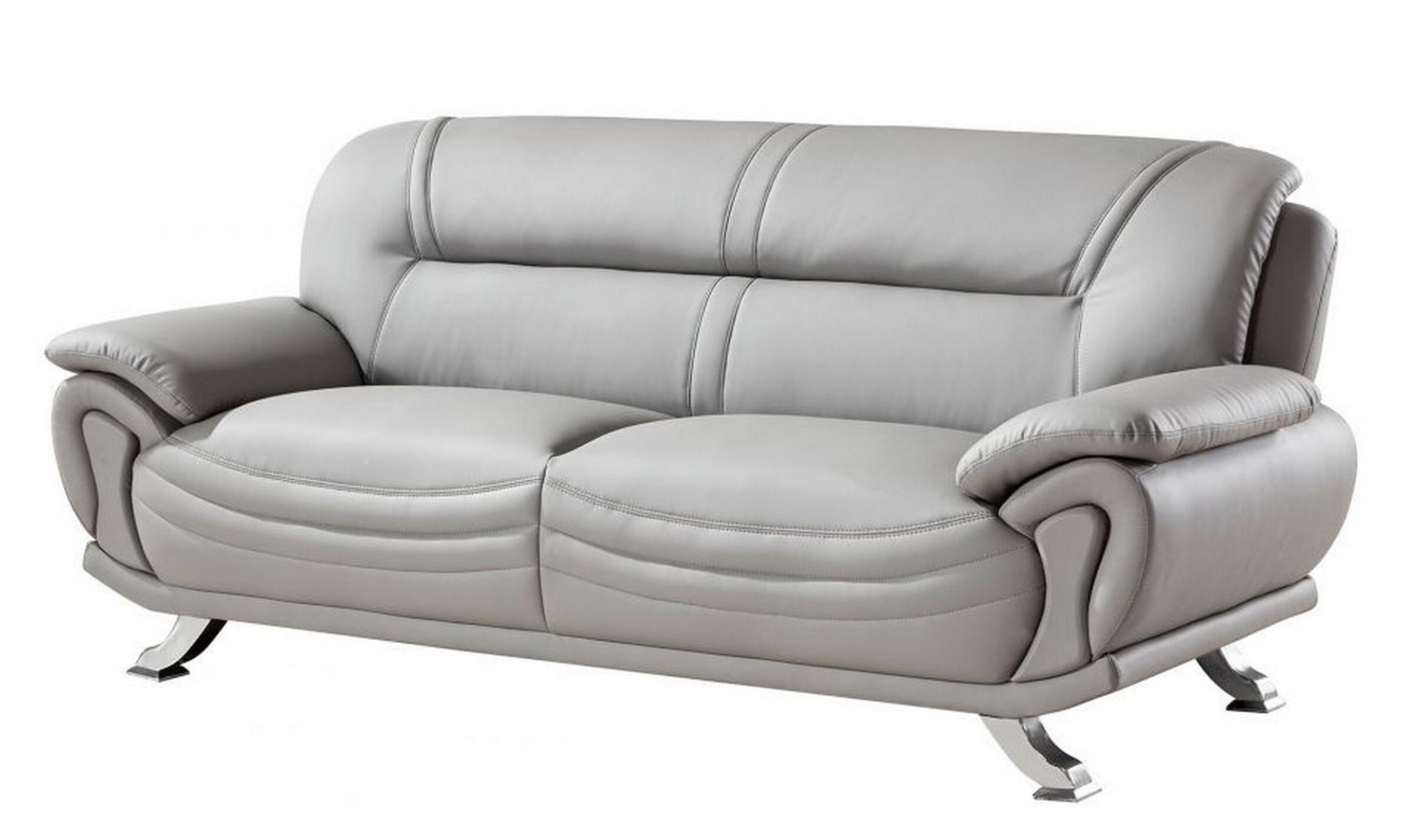 Orren Ellis Faux Leather Sofa With Curved Back And Pillow Top Arms Light Grey In Grey Wayfair Ca