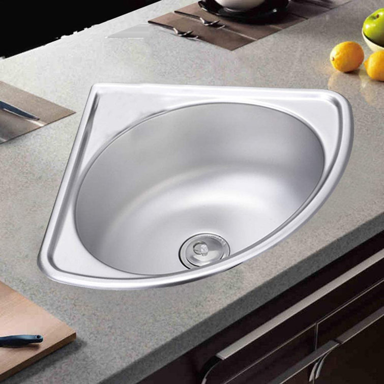 Stainless Steel Single Bowl Basin Kitchen Corner Sink Kit (Silver )