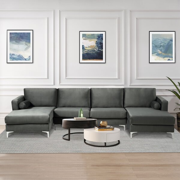 Black Double Wide Chaise Lounge Details about   Modern Large Velvet U Shape Sectional Sofa 
