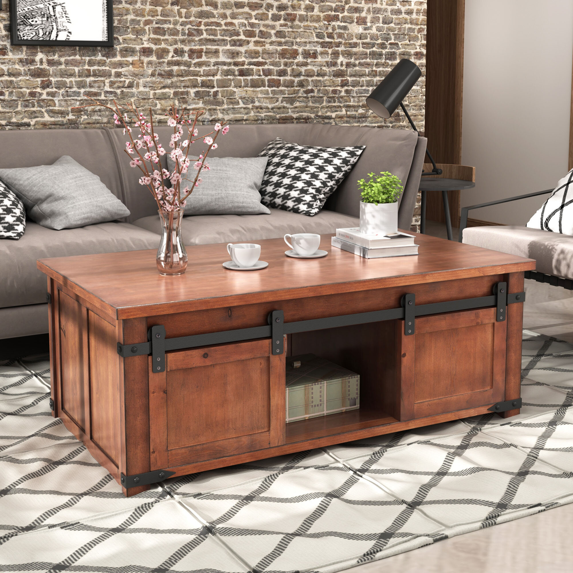 Gracie Oaks Coffee Table With Storage Shelf And Cabinets