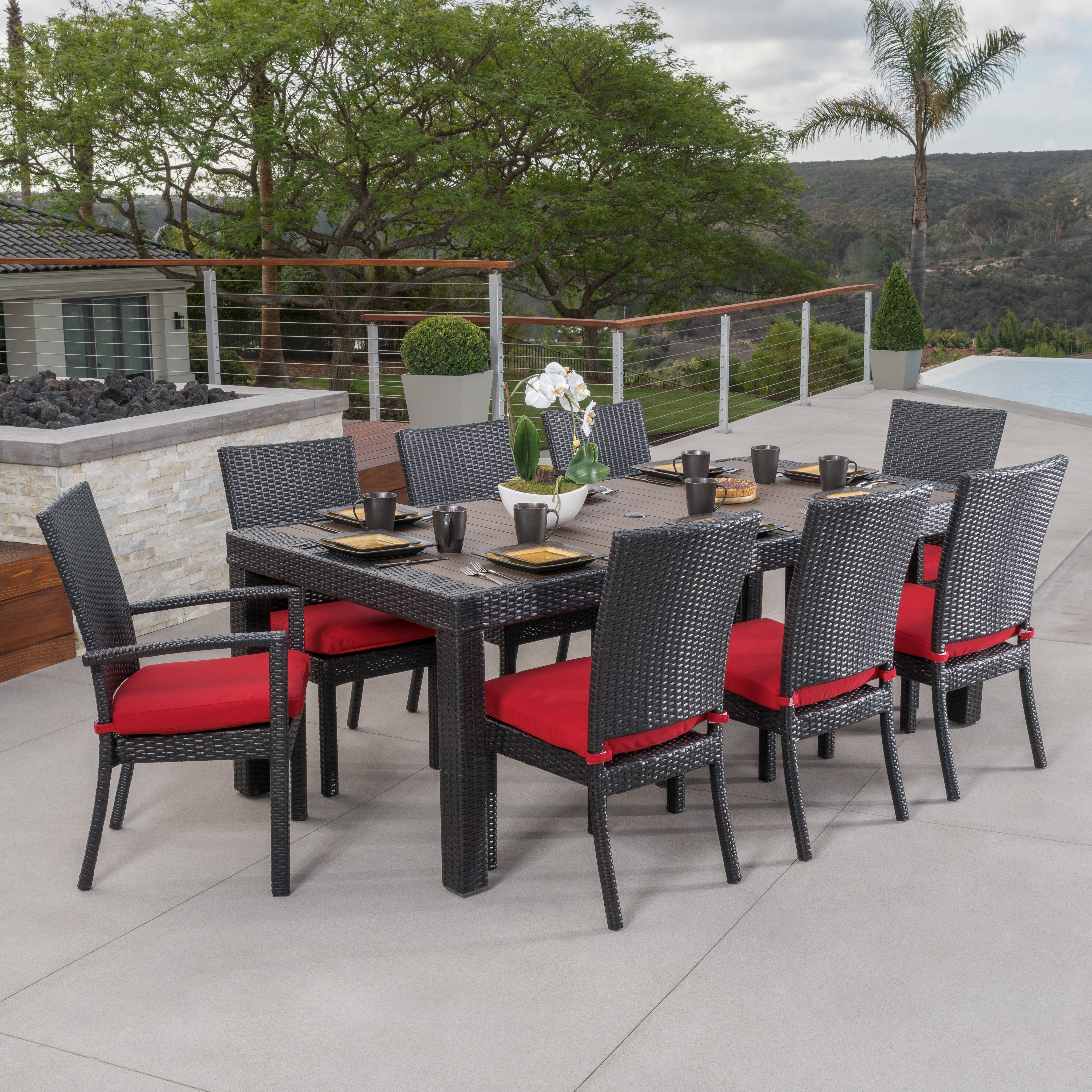 northridge 9 piece dining set with sunbrella cushions