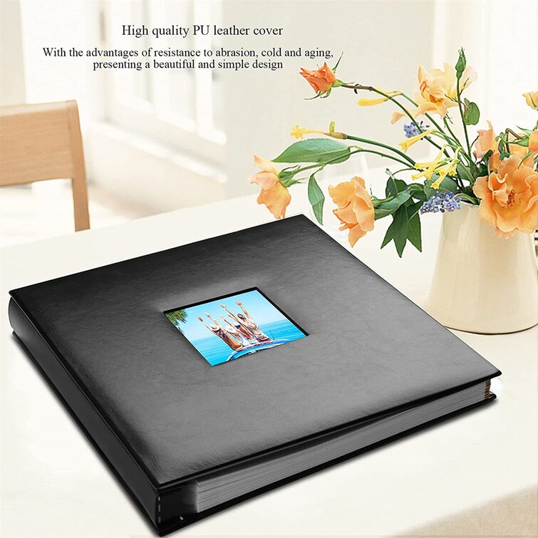 Large Magnetic Scrapbook Leather Cover with Display Window for Wedding Black Birthday 62 Pages Hold Different Sizes Photos 8x10 Photo Album Self Adhesive Family Photo Baby 5x7 4x6 3x5