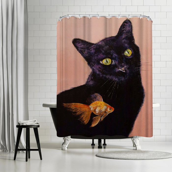 Halloween Shower Curtain set Black Cat With Star And Full Moon Bathroom Curtain